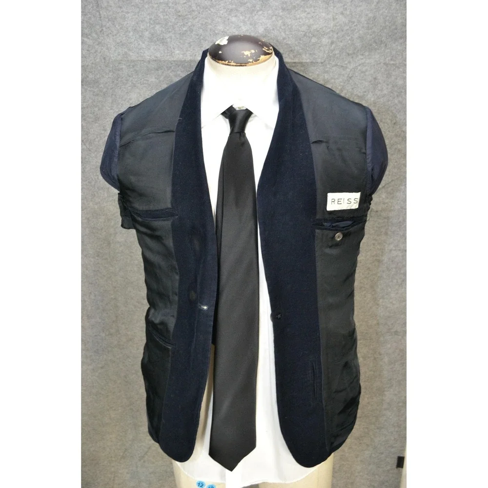 Reiss Blazer Mens 38S Navy Blue Corduroy Cotton Casual Luxury‎ Sport Coat Jacket